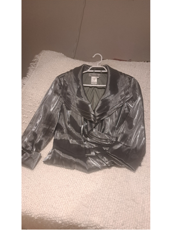 Melanie Lyne Tops - 628 - Melanie Lyne Pewter Shimmer Crossover Evening Top | Size XL
